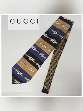 Paolo Gucci Vintage 100% Silk Equestrian Print Necktie Navy & Tan Made In Italy